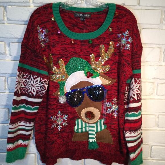 Ugly Christmas Sweater Reindeer Themed L - Picture 1 of 6